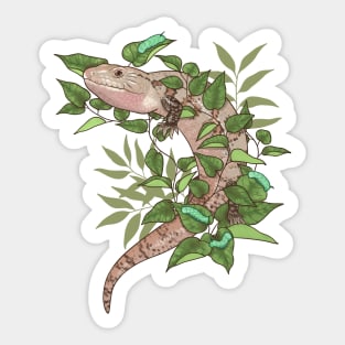Blue Tongue Skink with Vines and Hornworms Sticker